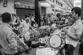 The down but not out dhakis of the Durga Puja