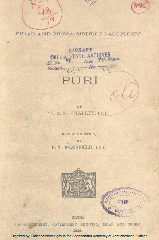 Bihar and Orissa District Gazetteers: Puri