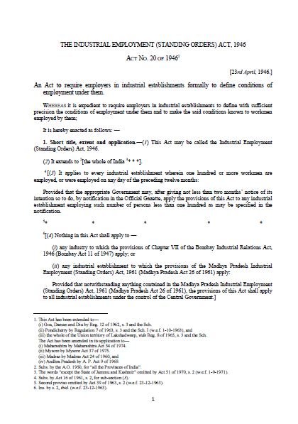 The Industrial Employment (Standing Orders) Act, 1946