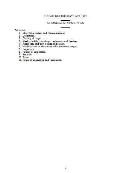 Weekly Holidays Act, 1942